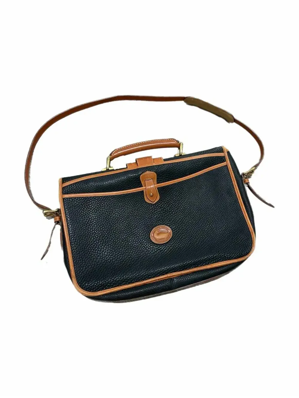 Vintage Dooney & Bourke All-Weather Leather Black and Tan Briefcase